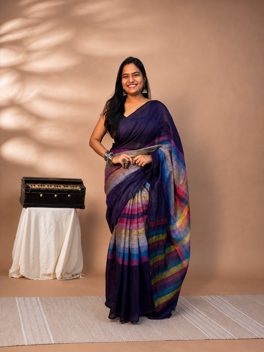 Purple Linen Madras Checks Inspired Saree