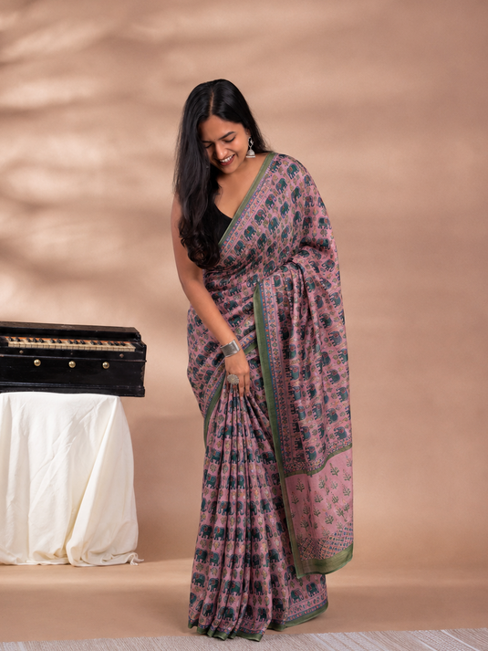 Pink Cotton Printed Saree