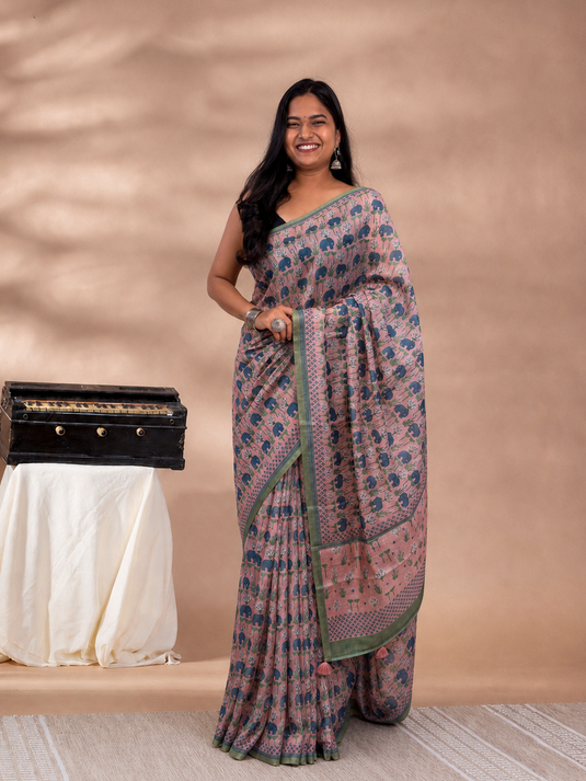 Pink Cotton Printed Saree