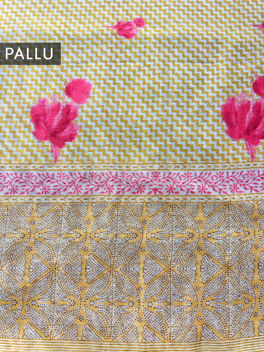 Yellow Cotton Printed Saree
