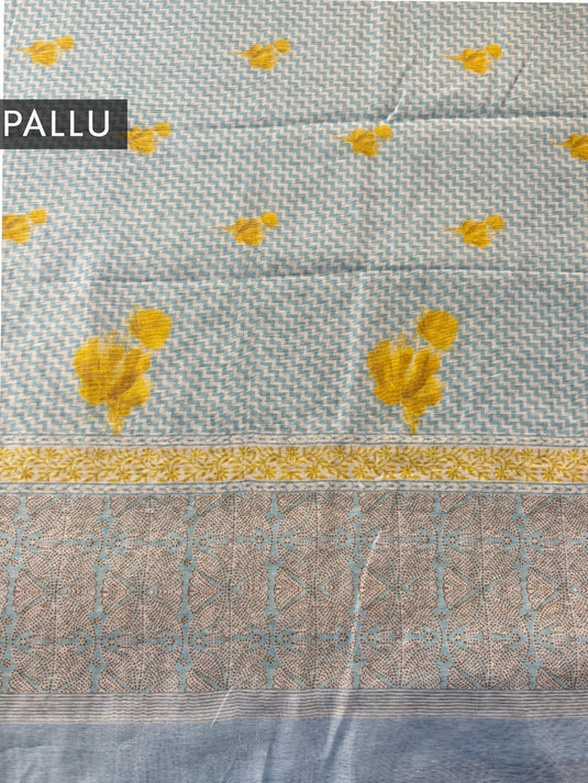 Blue Cotton Printed Saree