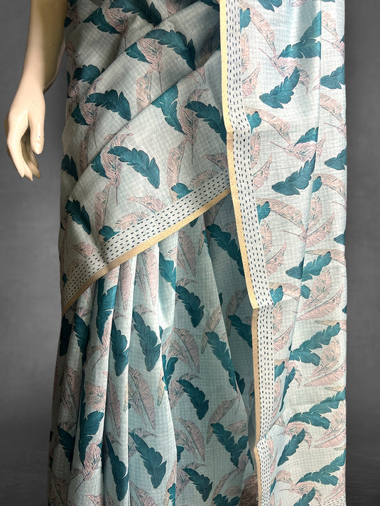 Blue Cotton Printed Saree