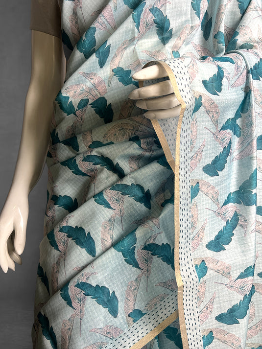 Blue Cotton Printed Saree