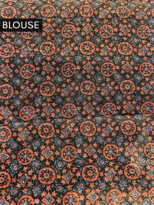Blue Cotton Printed Saree