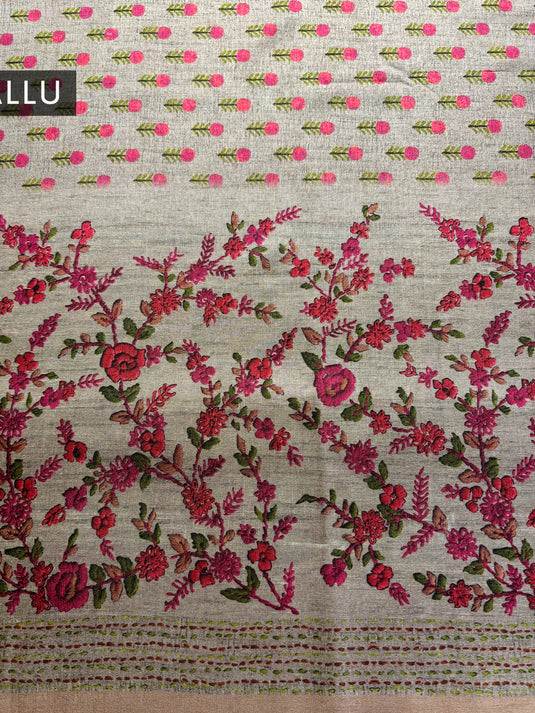 Grey Tussar Printed Saree