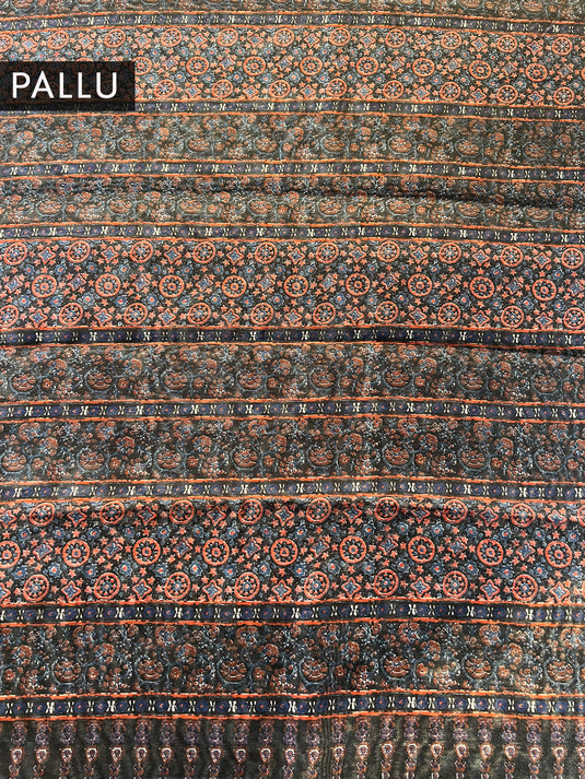 Blue Cotton Printed Saree