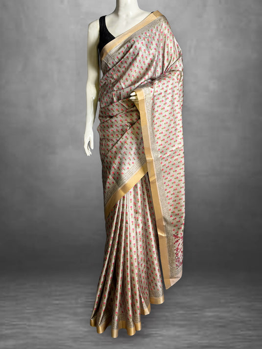 Grey Tussar Printed Saree