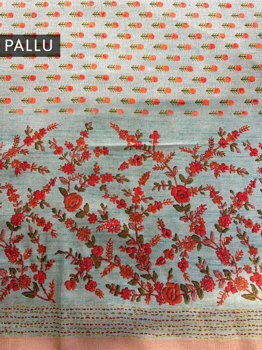 Light Blue Tussar Printed Saree