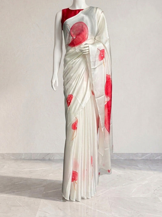 White Printed Cerpe Saree