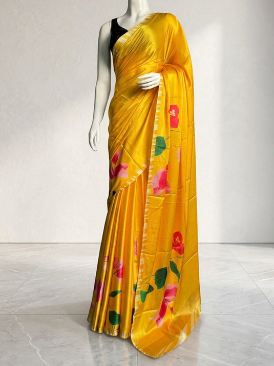 Yellow Printed Cerpe Saree