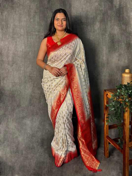 White Zari Weaving Semi Georgette saree