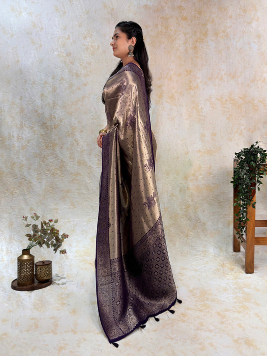 Purple Crepe Silk Brocade Saree