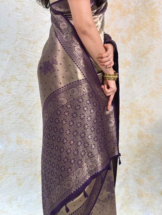 Purple Crepe Silk Brocade Saree