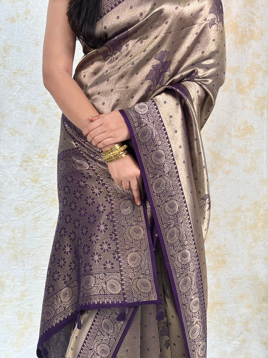 Purple Crepe Silk Brocade Saree