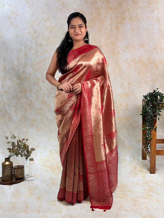 Red Crepe Silk Brocade Saree