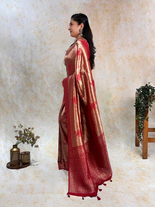 Red Crepe Silk Brocade Saree