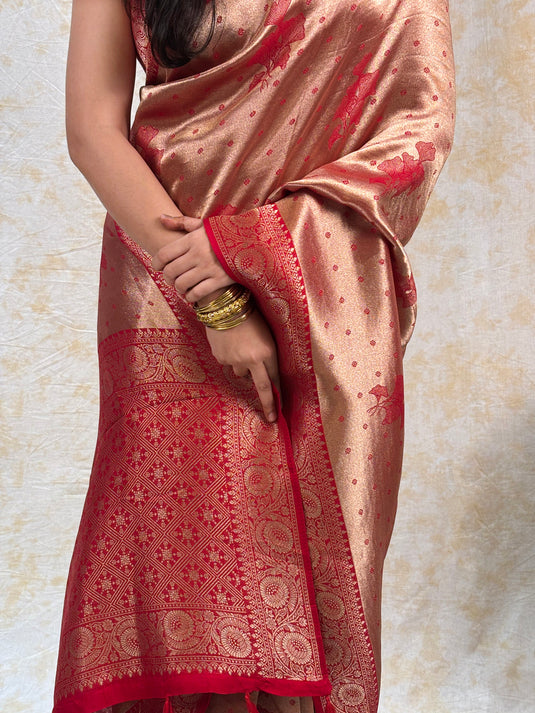 Red Crepe Silk Brocade Saree