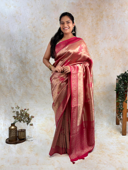 Pink Crepe Silk Brocade Saree