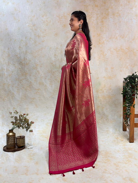 Pink Crepe Silk Brocade Saree