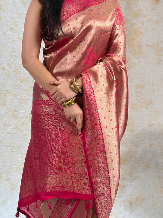 Pink Crepe Silk Brocade Saree