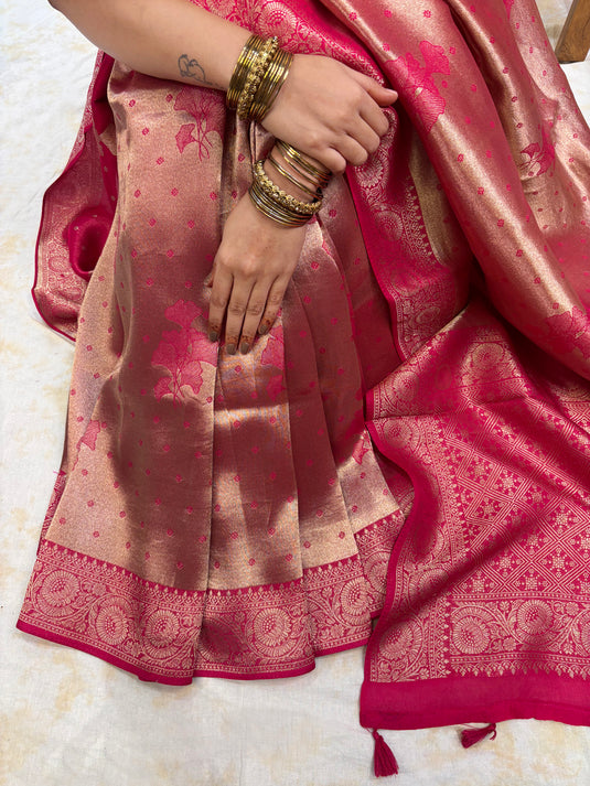 Pink Crepe Silk Brocade Saree