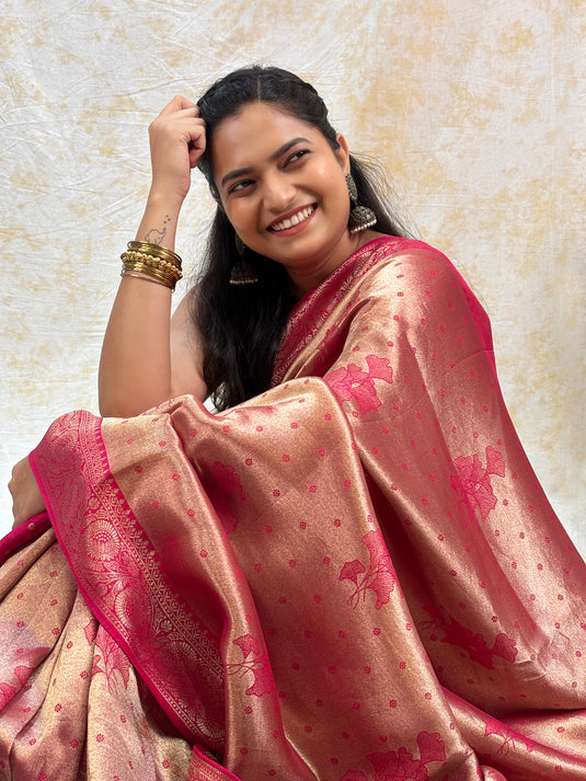 Pink Crepe Silk Brocade Saree