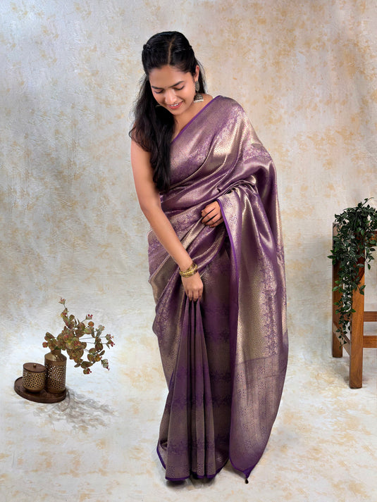 Purple Crepe Silk Brocade Saree