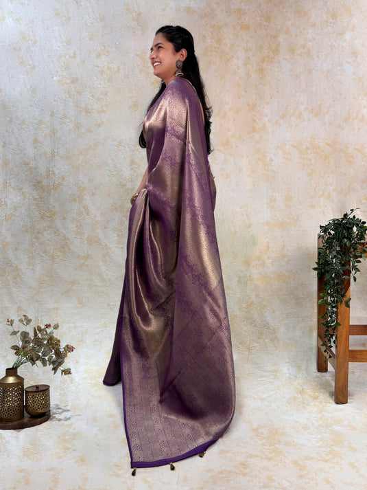 Purple Crepe Silk Brocade Saree