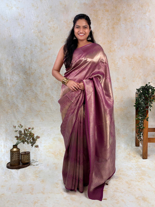 Wine Crepe Silk Brocade Saree