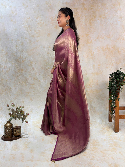Wine Crepe Silk Brocade Saree