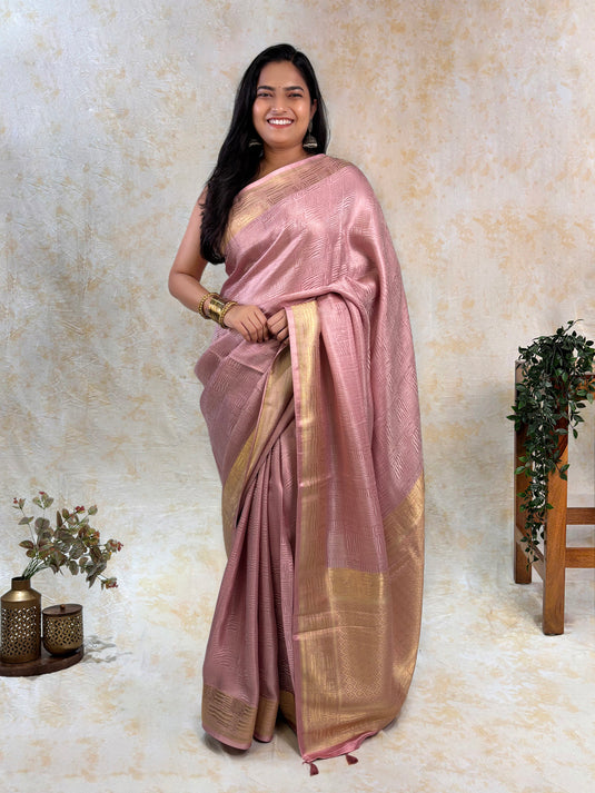 Pink Crepe Silk Brocade Saree