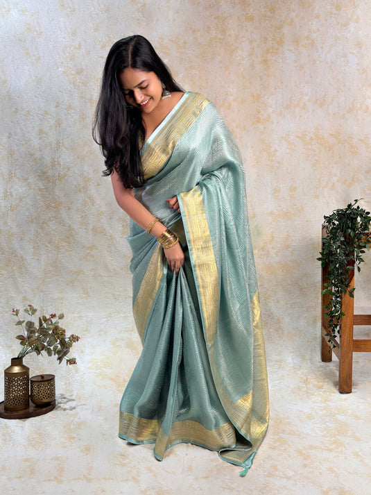 Blue Crepe Silk Brocade Saree