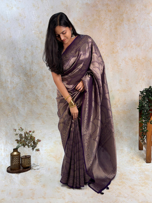 Purple Crepe Silk Brocade Saree