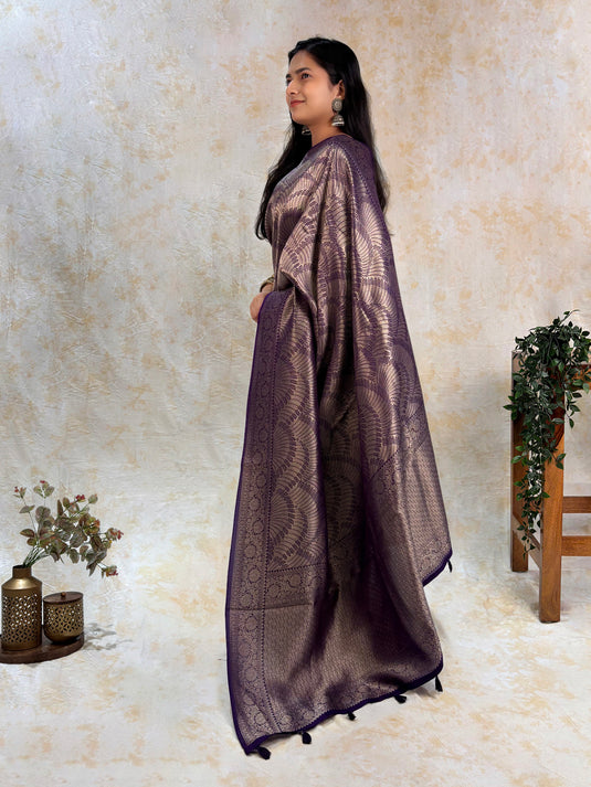 Purple Crepe Silk Brocade Saree
