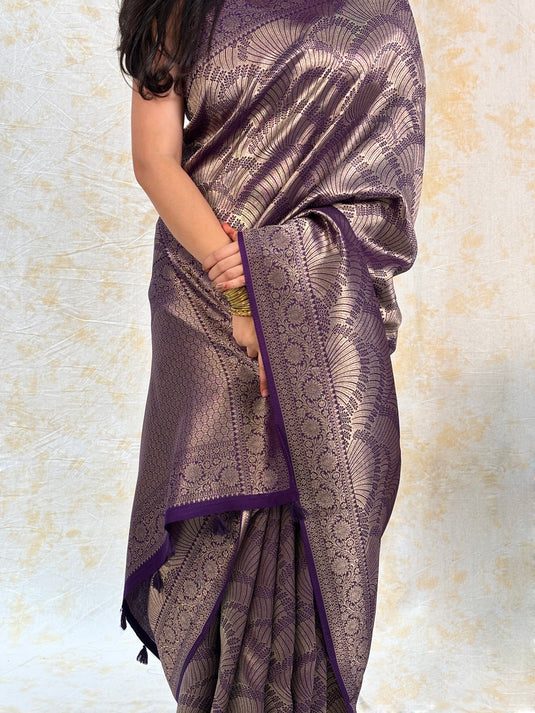 Purple Crepe Silk Brocade Saree