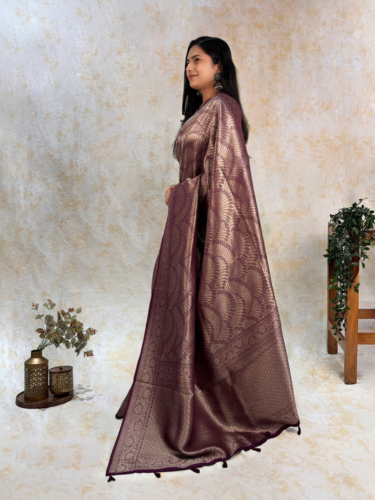Wine Crepe Silk Brocade Saree