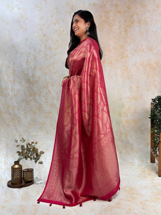 Pink Crepe Silk Brocade Saree