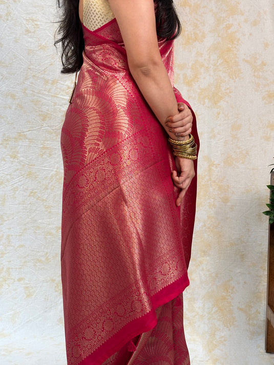 Pink Crepe Silk Brocade Saree