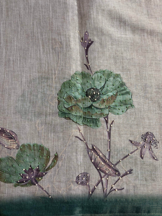 Beige Linen Printed Saree
