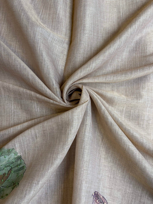 Beige Linen Printed Saree