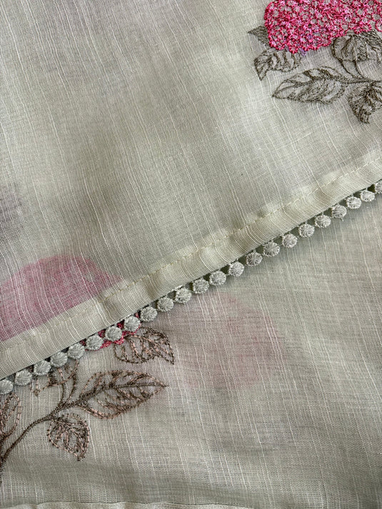 Mint Green Linen embroidered saree