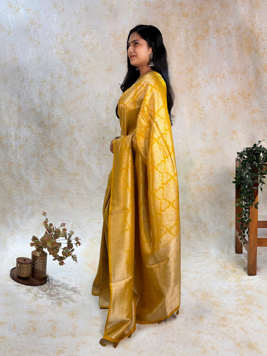 Yellow Crepe Silk Brocade Saree