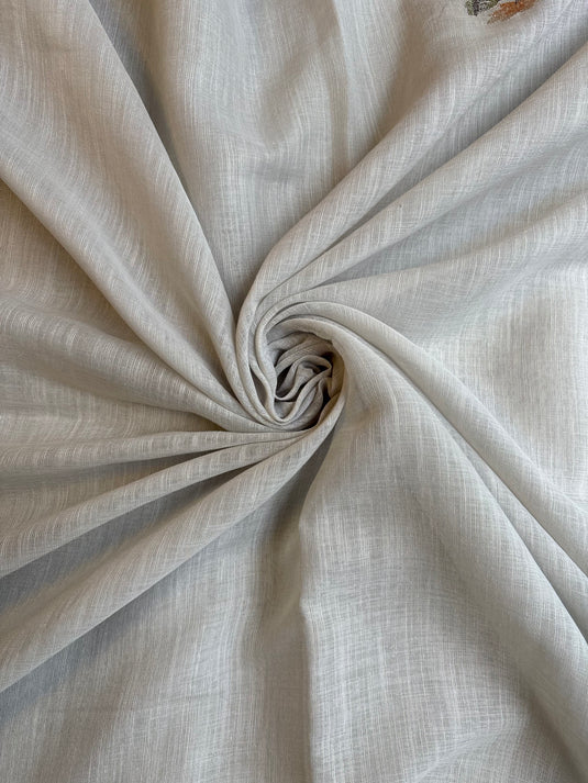 Off White Linen Embroidered Saree