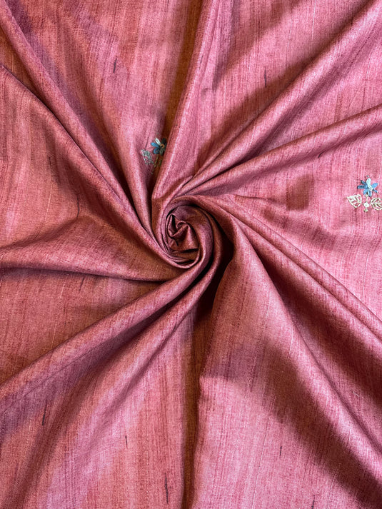 Rust Tussar Silk Printed Saree