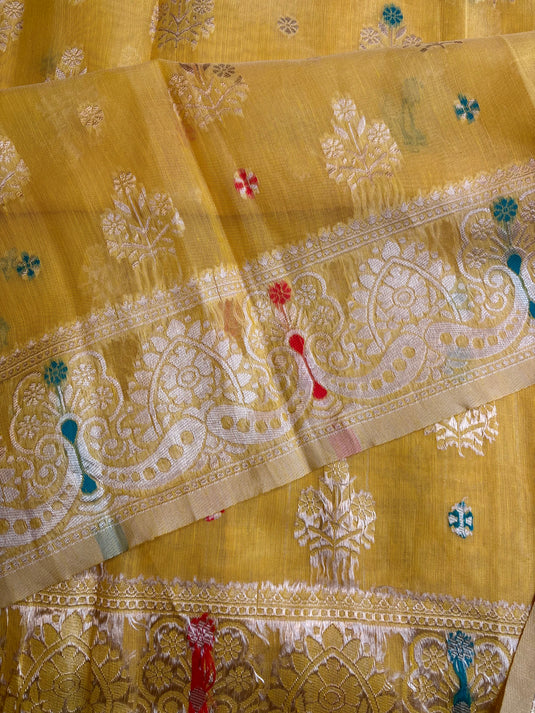 Yellow Chanderi Zari Weaving Saree