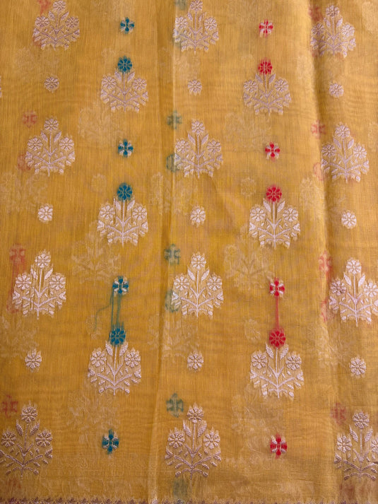 Yellow Chanderi Zari Weaving Saree