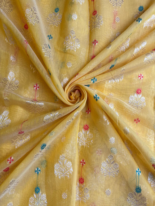 Yellow Chanderi Zari Weaving Saree