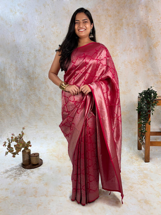 Pink Crepe Silk Brocade Saree