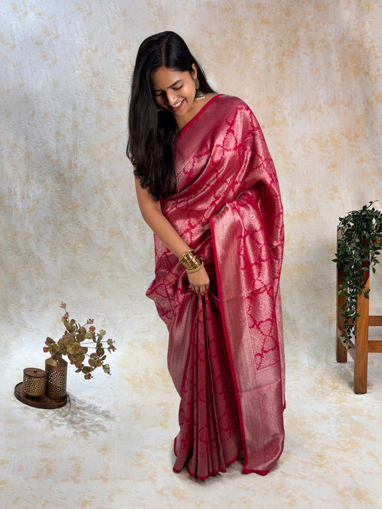 Pink Crepe Silk Brocade Saree