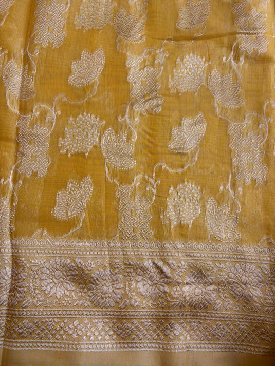 Yellow Chanderi Zari Weaving Saree